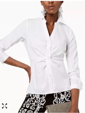 INC International Concepts White Twist-Front Button Down Shirt